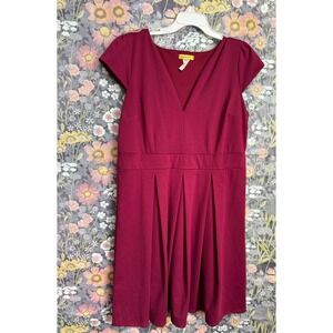 Yellow Star Women's Burgundy V-Neck Cap Sleeve‎ Pleated Midi Dress 1X
